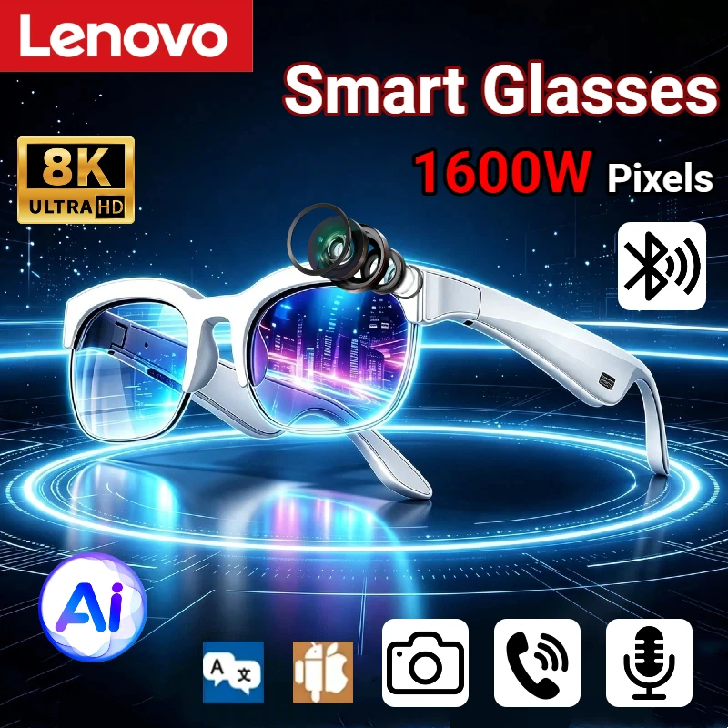 Фото Lenovo 2026 New Smart Glasses AI Translation Bluetooth Conversation Recording Listening To Music Smart Camera Glasses for Adults №1