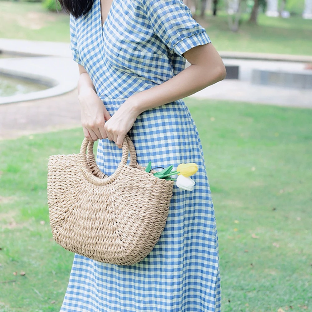 Bohemian Travel Beach Bags for Women 2022 Summer Woven Straw Basket Bag Handbags Shoulder Bag Bali Rattan Bags Tote Lady Clutch