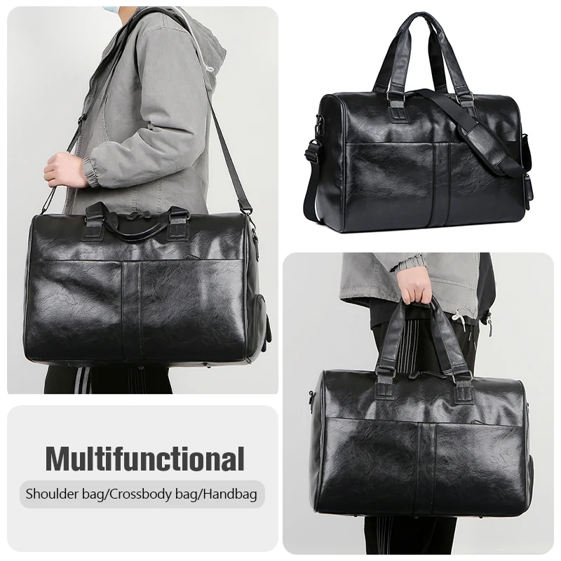 Men's PU Leather Gym Bag Sports Bags Travel Tote Handbag for Male Fitness Men Trip Carry ON Shoulder Bags Dry Wet Outdoor XA109A