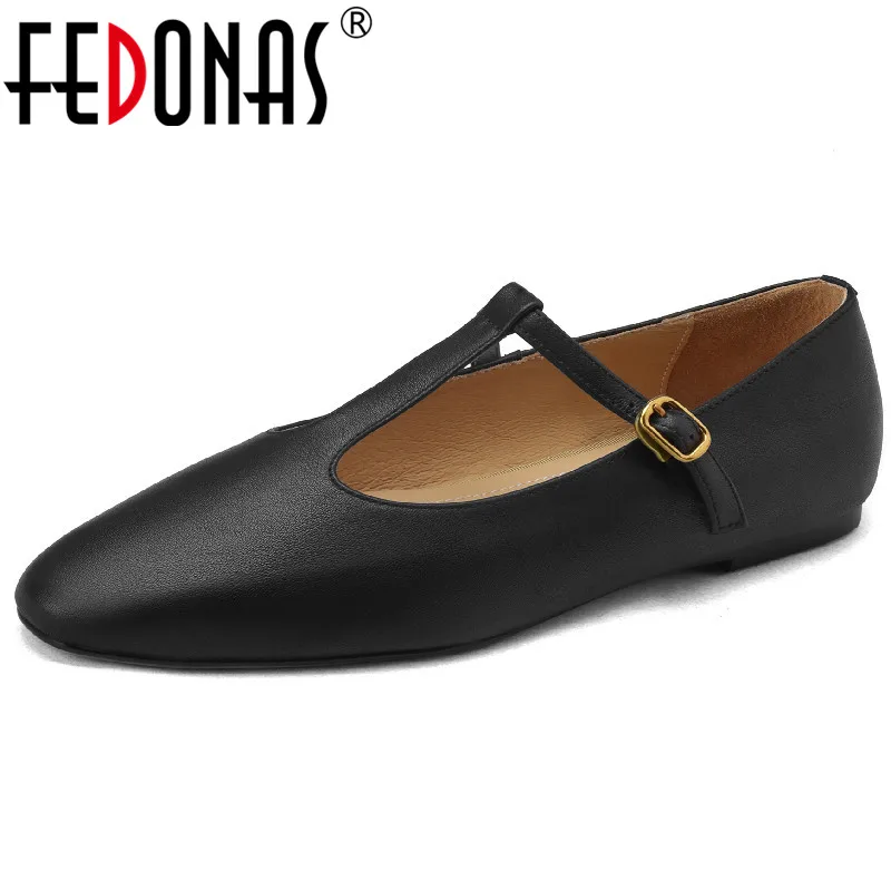 

FEDONAS High Quality Genuine Leather Women Flats Spring Summer Retro Style T-Strap Round Toe Shoes Woman Casual Office Ladies