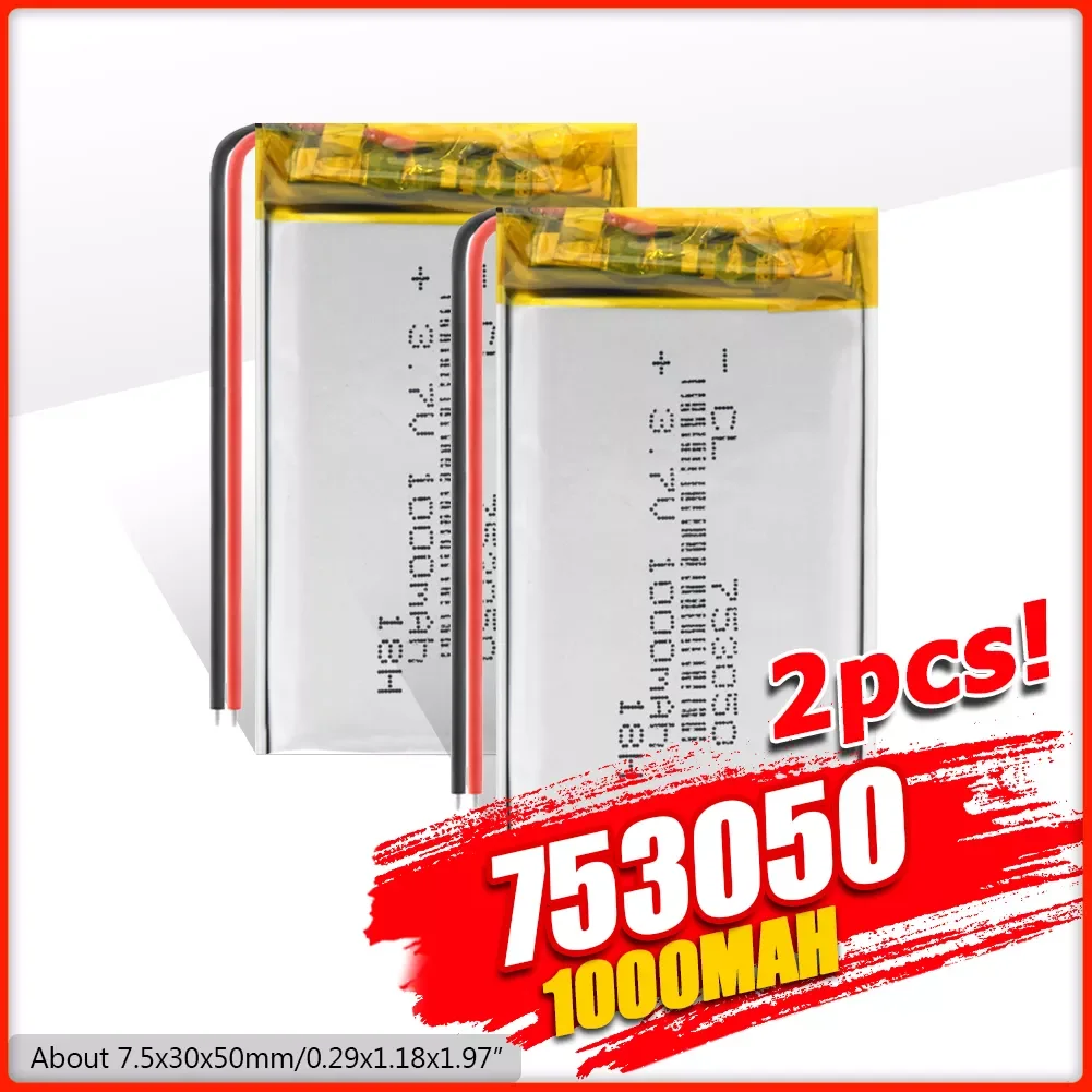 

1/2/4x 3.7V Volt 753050 1000mAh Li-ion Polymer Lithium Battery Rechargeable 1000mAh Lipo Battery Replacement Cell