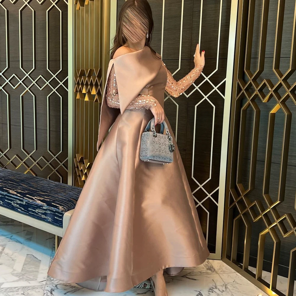 

Carolina One-Shoulder Sequined A-Line Glitter Evening Dresses Women Saudi Arabia Satin Wedding Guest Elegant Formal Party Gowns