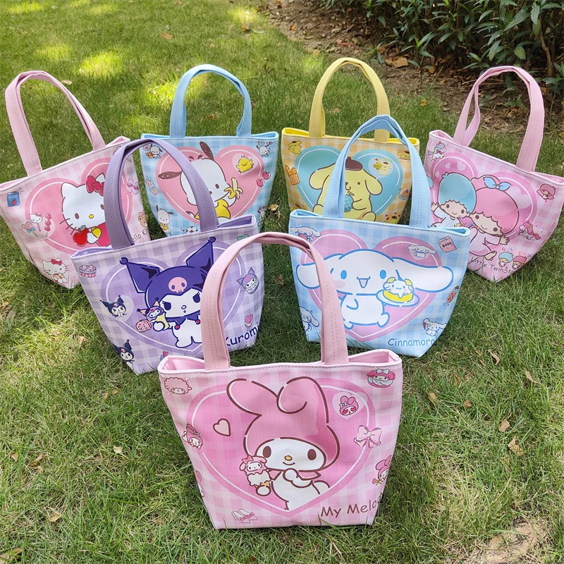 

Sanrio Handbag Cartoon Hellokitty Mymelody Kuromi Leather Waterproof Widened Carrying Bag Love Bento Box Bag