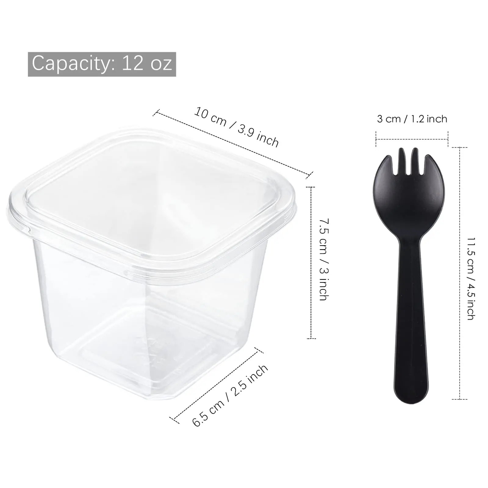 30 шт. 12 унций Квадратные прозрачные пластиковые десертные чашки с крышками и