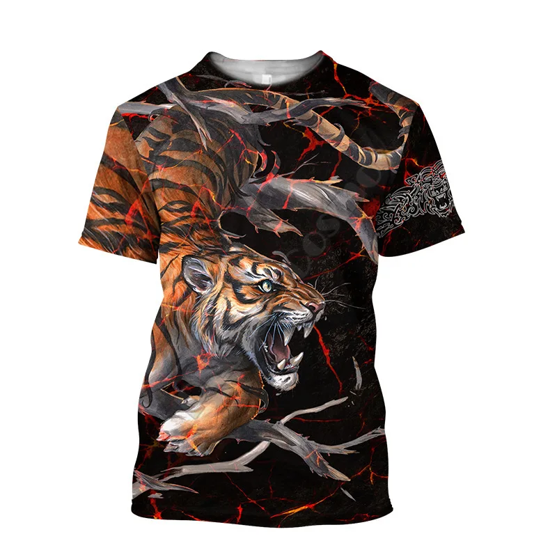 

Футболка мужская оверсайз с круглым вырезом и 3D-принтом тигра