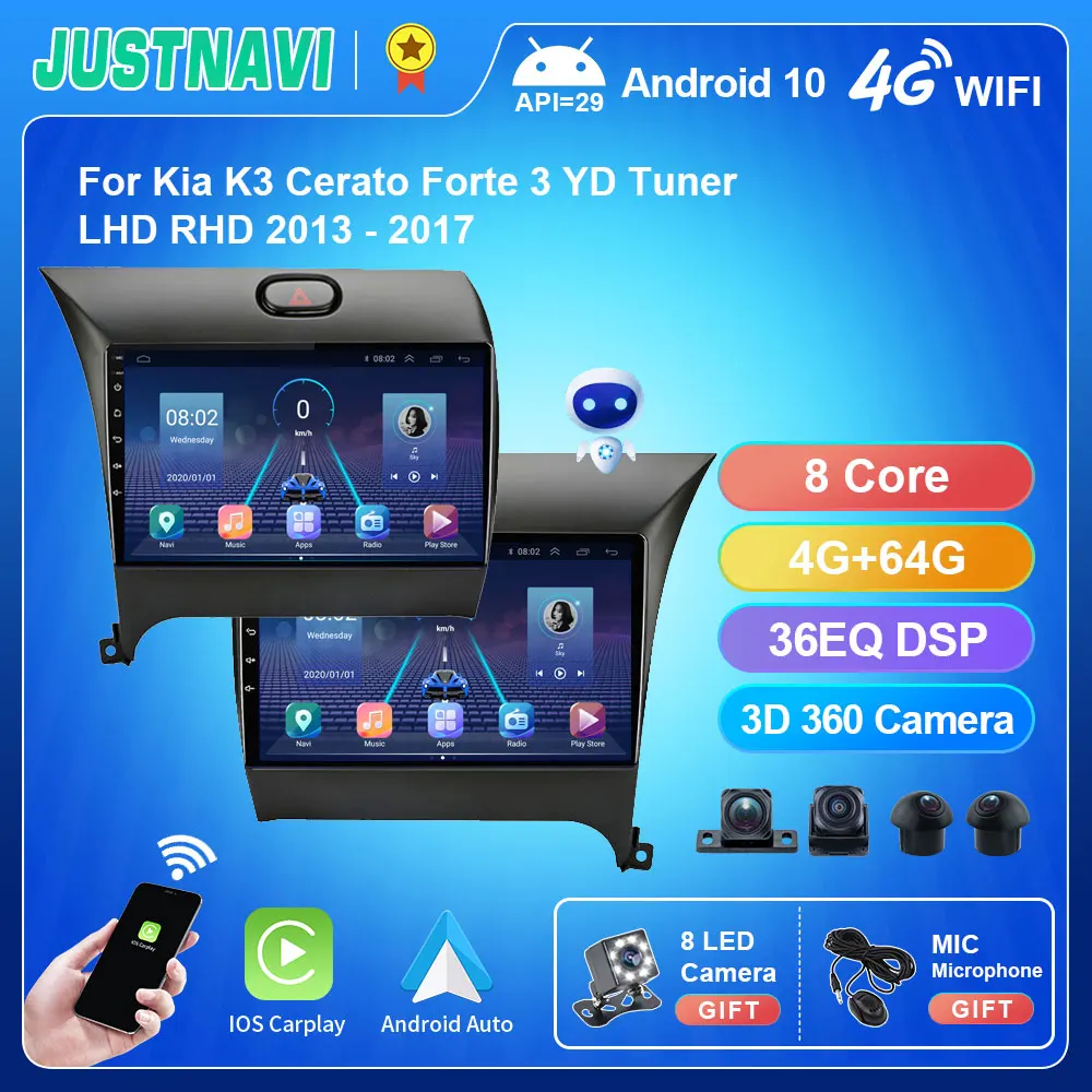 

JUSTNAVI QT5 Car DVD For Kia K3 Cerato Forte 3 YD Tuner LHD RHD 2013-2017 Multimedia Video Player Android GPS FM Stereo No 2 Din