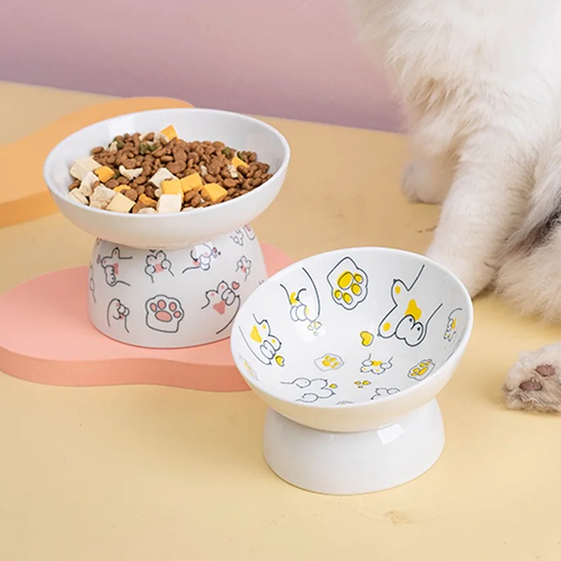 

Bowl Foot Bowl Food Cat Water Cat Food Pet Oblique Bowl High Bowl Bowl Cat Opening Dog Cervical Cat Ceramic Vertebra Protects
