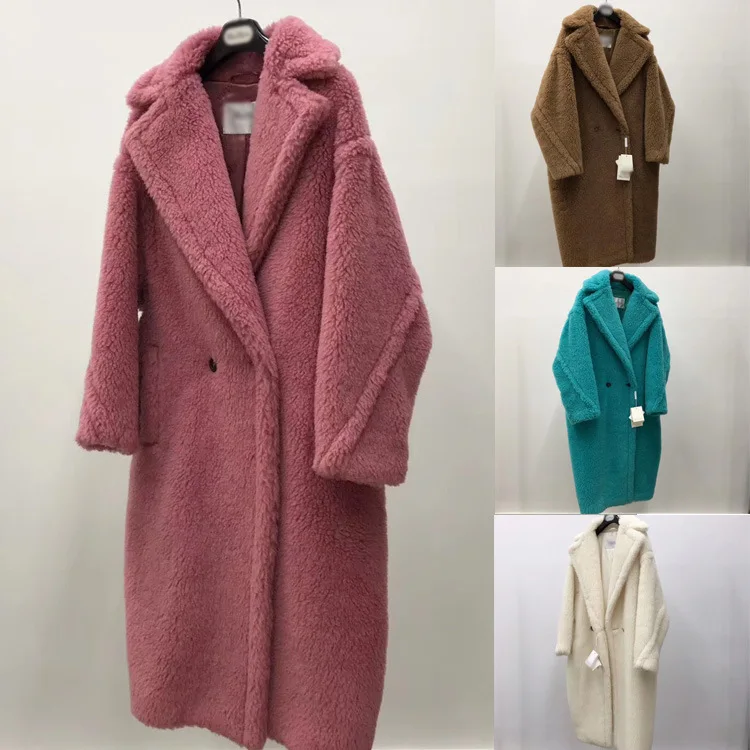 

New Cashmere Women's Long Max Teddy Pink Wool Alpaca Fur Coat