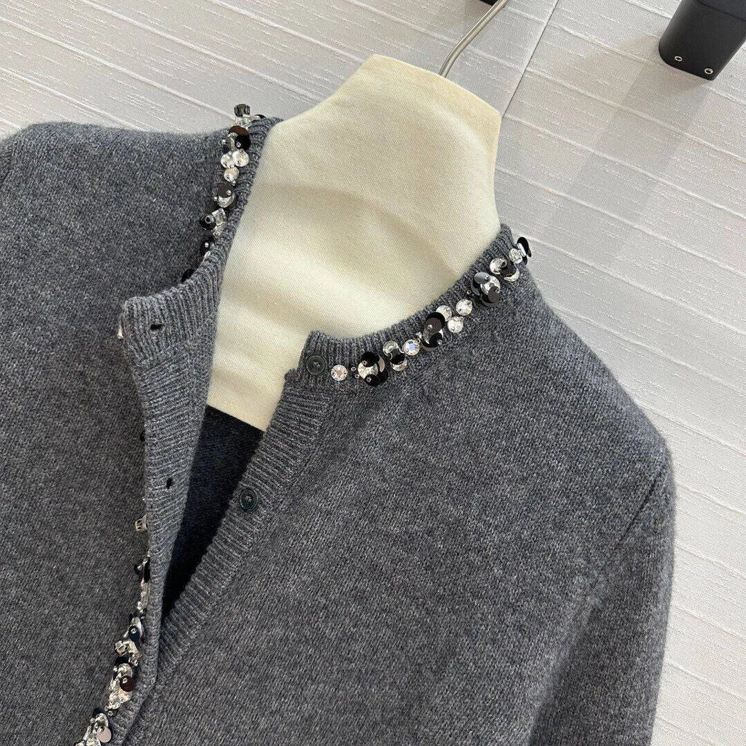 Новинка 2024 модные кардиганы из 100% шерсти с украшением бисера женский свитер