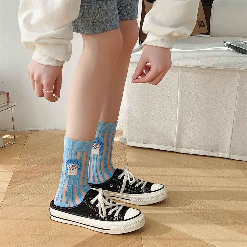 

Подарочные Дышащие Модные женские носки JK из стекла и шелка в стиле "Лолита", Чулочные изделия средней длины, носки в Корейском стиле