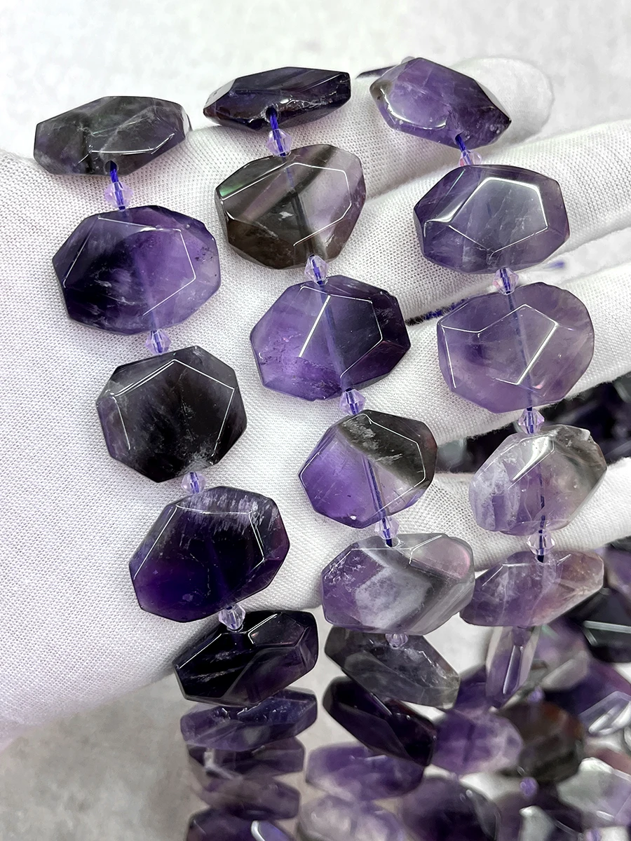 

Natural Dog Tooth Amethyst Crystal Rectangle Section Beads Faceted Loose Spacer For Jewelry Making DIY Necklace Bracelet 15''