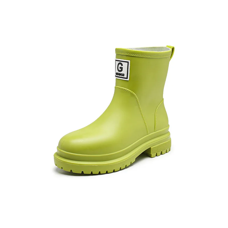 2023 Women Slip-on Rubber Rain Boots Waterproof Water Shoes Female Rain Shoes Mid-calf Boots