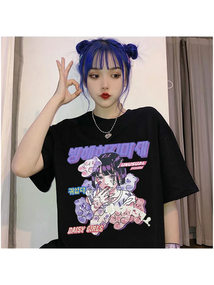 

Summer Gothic Loose O-neck T-shirt Oversized Streetwear Fashion Comfortable Cartoon Harajuku Style Versatile Short Sleeves