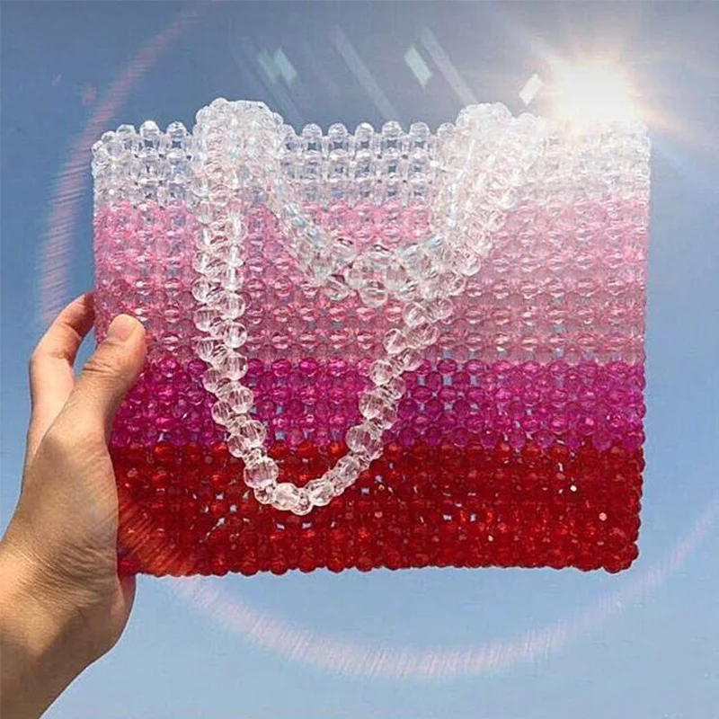 

Famous Brand Pearl Handbag Acrylic Evening Bag for Women Luxury Design Summer Beaded Bag Shoulder Vintage Clutch Purse Bucket