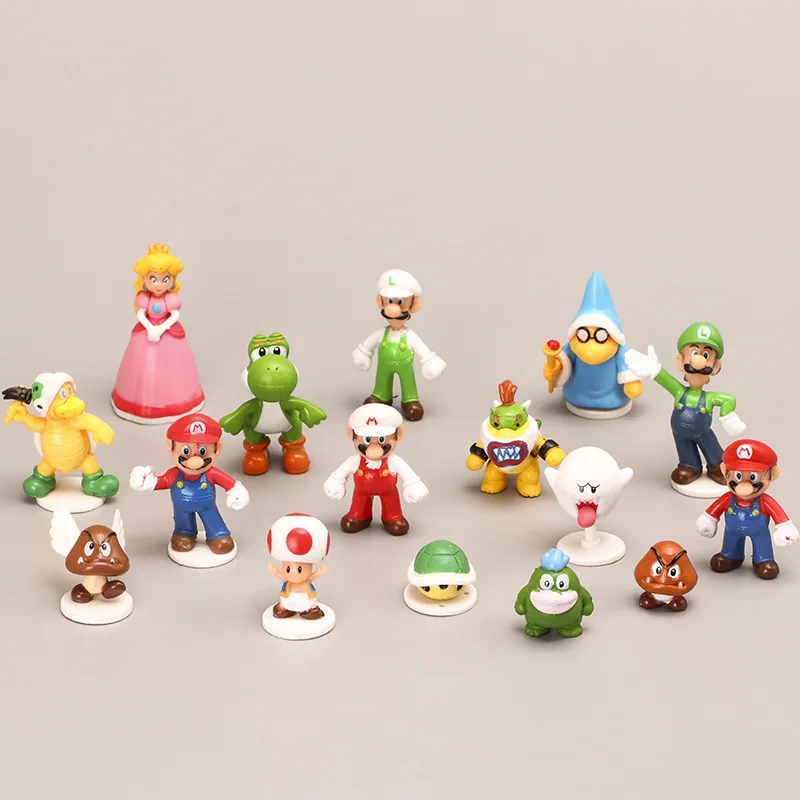 

16pcs/set Super Mario Green Treasure Mushroom Peach Princess Luigi Donkey Kong PVC Toys Action Figures Model Kids Birthday Gifts