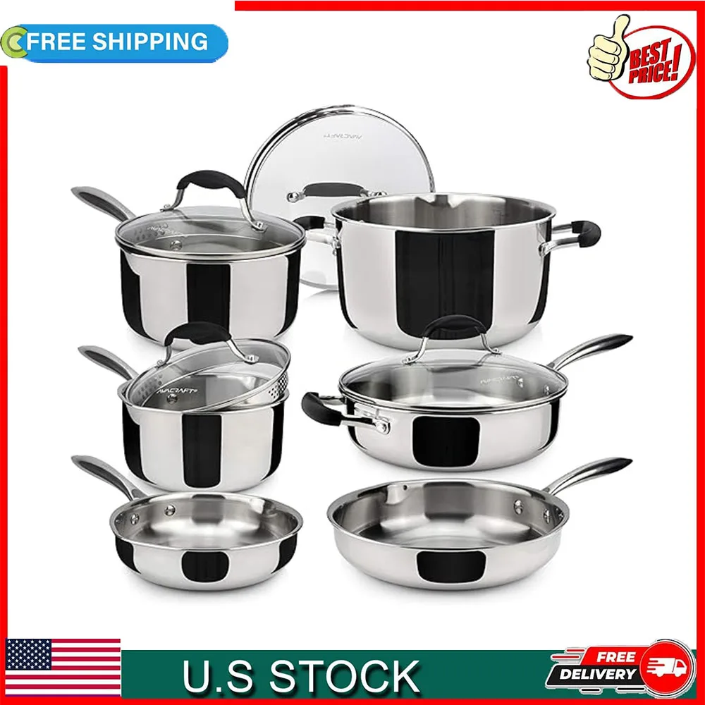 

AVACRAFT 18/10 Stainless Steel Cookware Set, Premium Pots and Pans Set, Kitchen Essentials for cooking, Multi-Ply Body Stainless