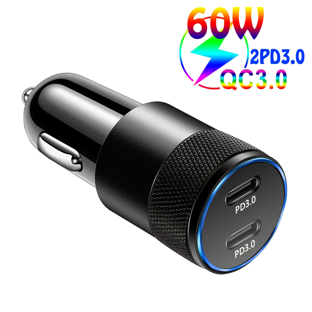 USB C TYPE-C PD 60 Вт Быстрая зарядка QC3.0 AFC SCP 2 порта Dual автомобильное зарядное