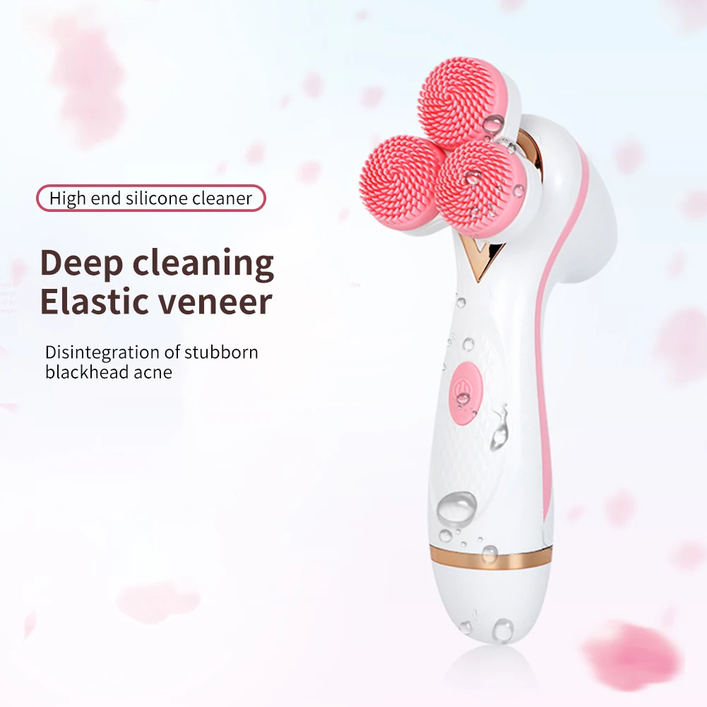 

Cordless USB Charging Waterproof Multifunctional 3 Head Blackhead Silicone Home Washing Electric Facial Cleansing Brush