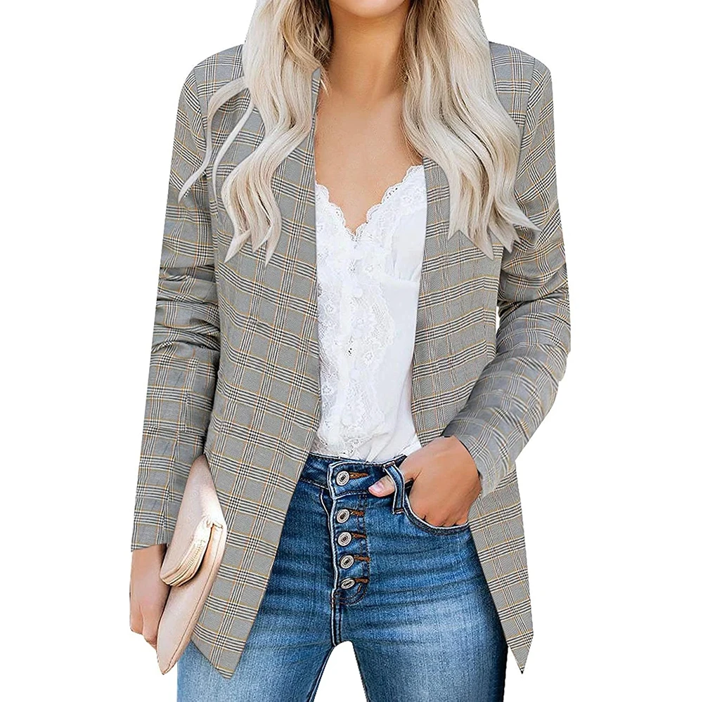 Women's Open Front Pockets Blazer Long Sleeve Work Office Cardigan Jacket