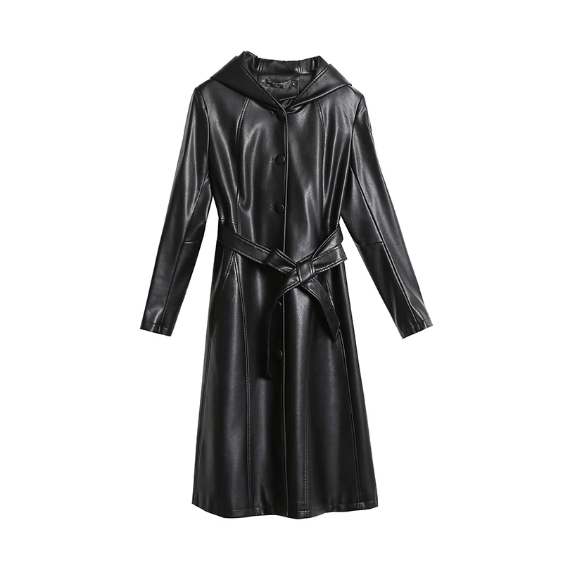 Real Leather Coat Women's Plus Size Casual Long Slim Hooded 2022 Autumn Fashion Sheep Leather Women Windbreaker Jacket Female