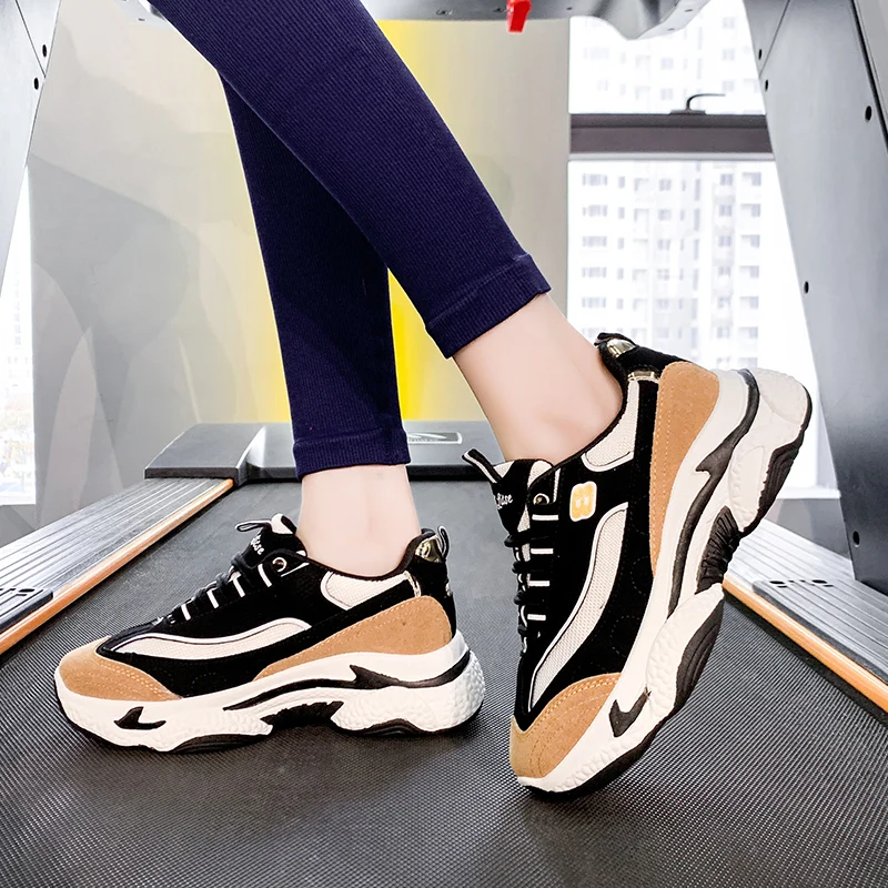 

Patch Microfiber Lace Up Women Sport Shoes Outdoor thick Sole Women Casual Shoes Trend Lace Up Women Chunky Shoe