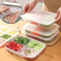 4 grids food fresh storage containers kitchen fridge case transparent keep separate fruits vegetables meat fish box organizer
