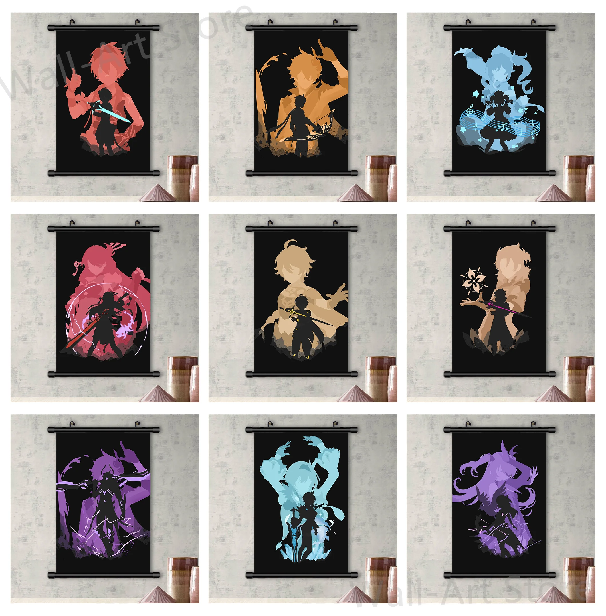 

Genshin Impact Scroll Canvas Wall Hanging Painting Home Decor Anime Prints Poster Modern Wall Art Picture Room Decoration Gift