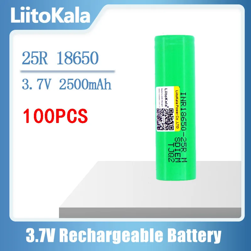 

100 шт., литиевые батареи LiitoKala 18650 25R INR1865025R 20A, 2500 мАч