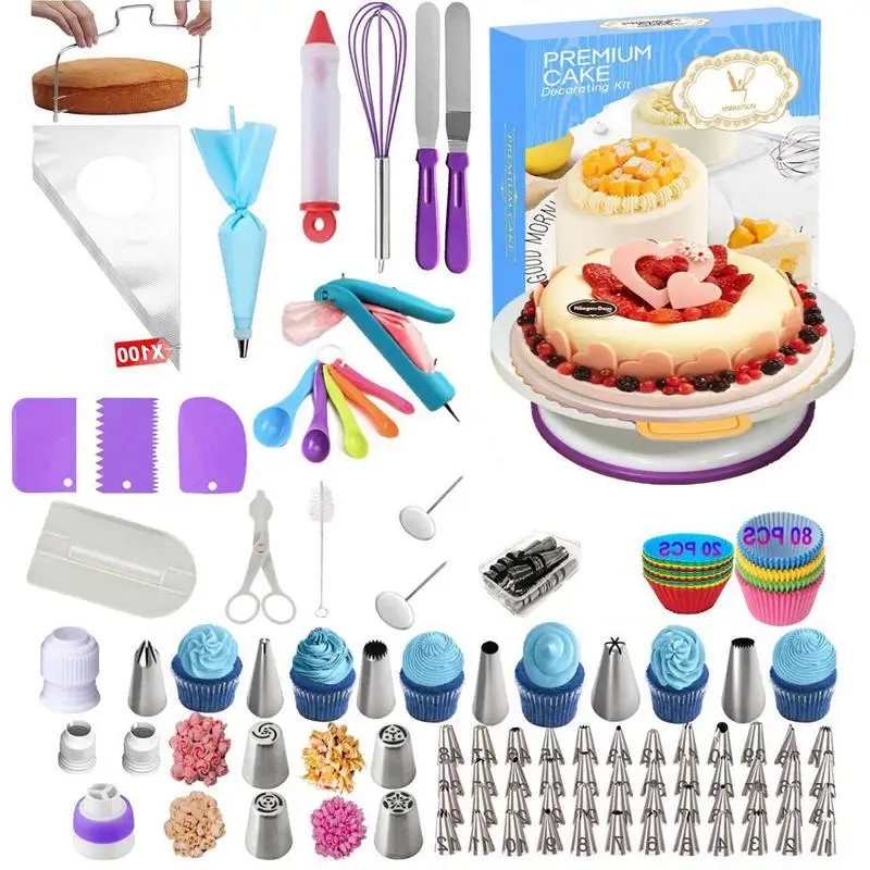 

285 Pcs Professional Complete Cake Decorating Supplies Kit Turntable Stand Baking Supplies Cake Scraper Pastry Dressing Tape