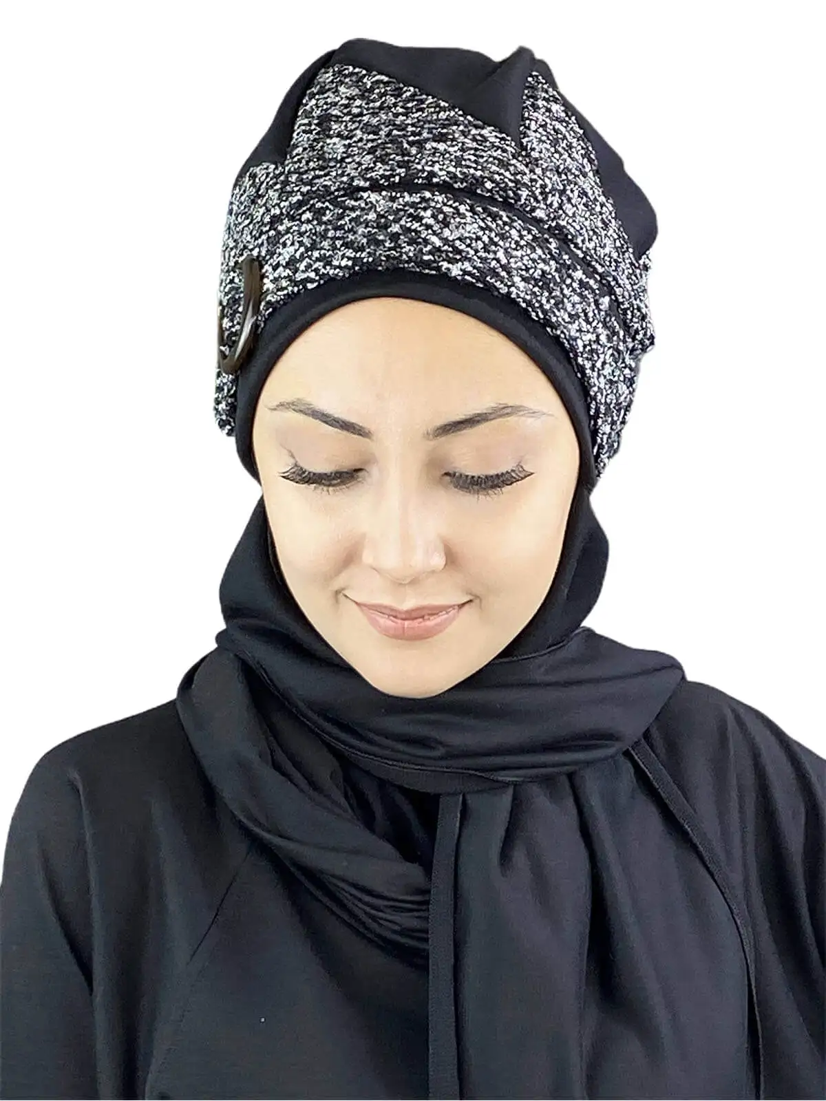 

Black Kırçıl Patterned Buckled Woman Beret New Fashion Islamic Muslim Hijab 2021 Trend Hijab Garment Scarf Koton Practical