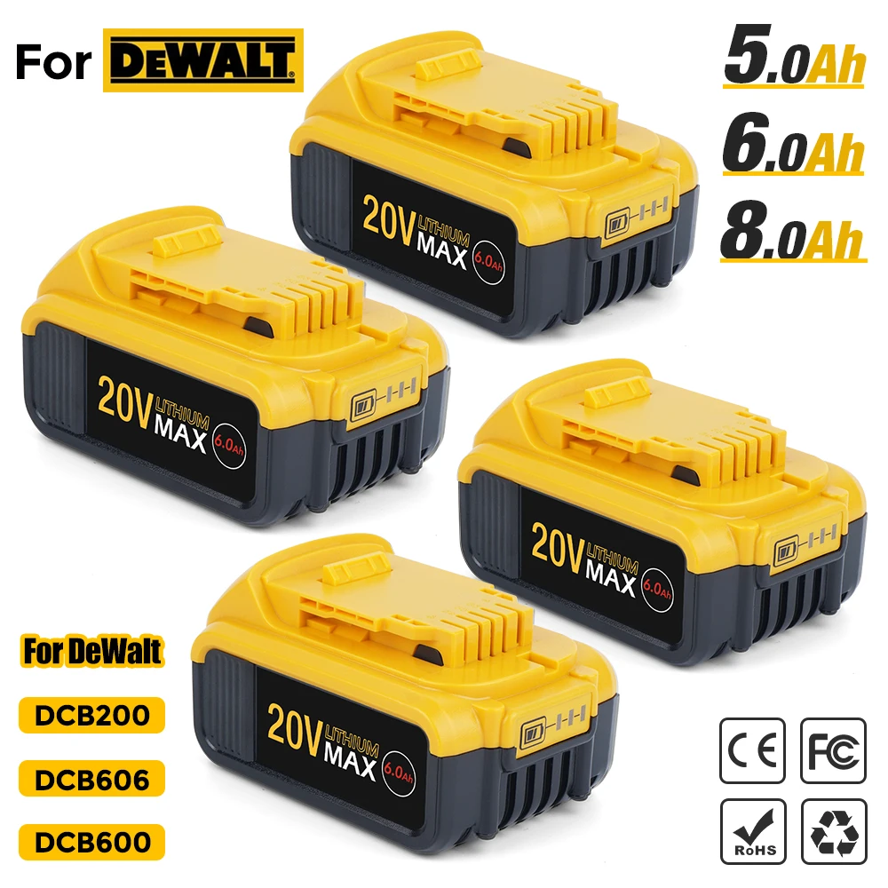 

For DeWalt DCB200 DCB205 DCB201 DCB203 DCB184 DCB200 DCB182 Replacement Batteries 20V 5.0Ah 6.0Ah 8.0Ah 18650 Lithium Battery