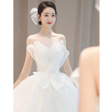 Free shipping ivory sweat lady girl women princess prom banquet party performance wedding bridal dress gown
