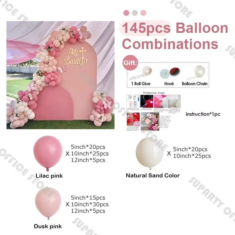 145 шт. набор пастельных воздушных шаров в стиле ретро сиреневые розовые с