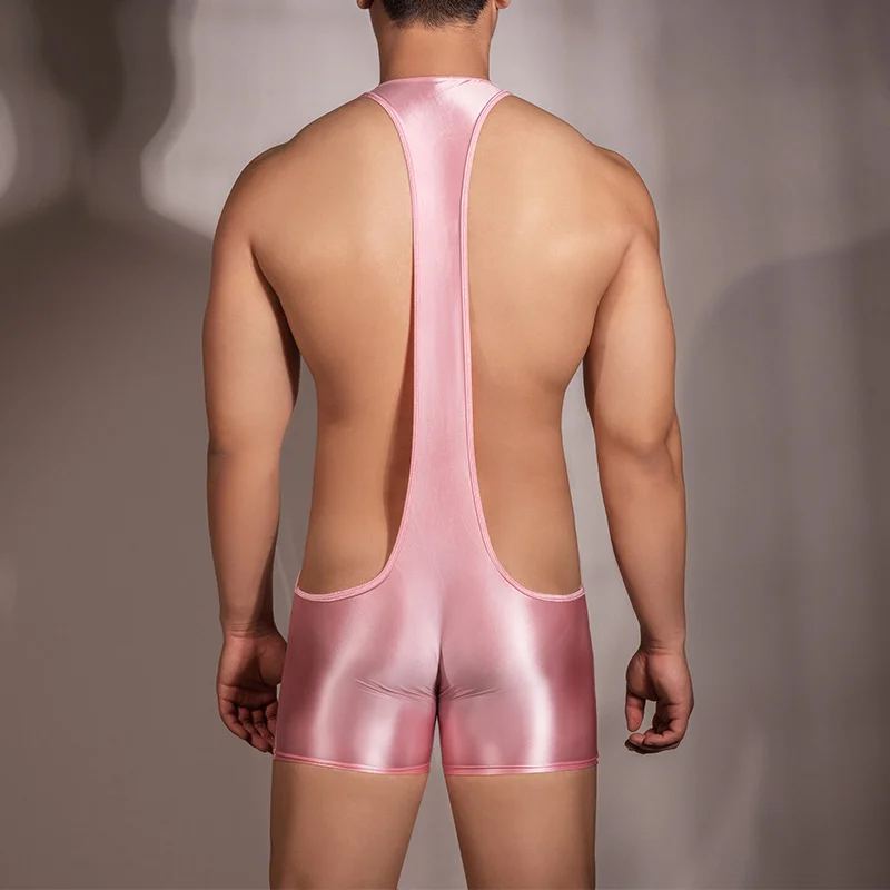 Summer Mens Glossy See Through Satin Sexy Bodycon Playsuit Romper Sleeveless Swimwear Outfit Streetwear Jumpsuit