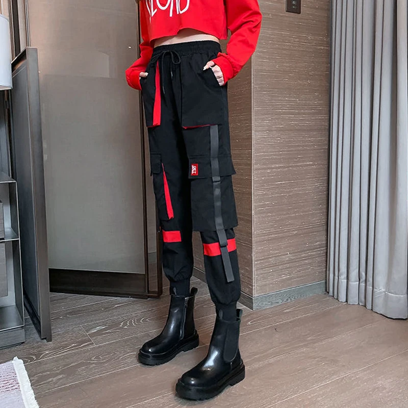 Брюки-карго женские с завышенной талией свободные уличные штаны в стиле хип-хоп
