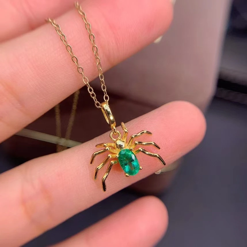 

MeiBaPJ Natural Emerald Gemstone Spider Pendant Necklace Real 925 Pure Silver Green Stone Fine Wedding Jewelry for Women