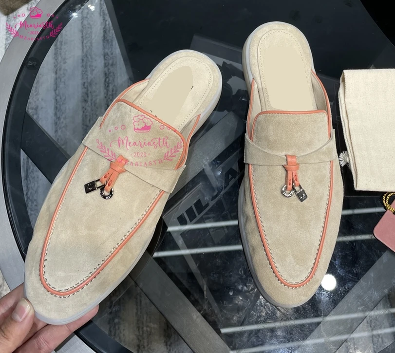 

Роскошные классические мокасины на плоской подошве 2023 для женщин и мужчин, замшевые кожаные лоферы с металлическим замком, повседневные туфли без задника на мягкой подошве