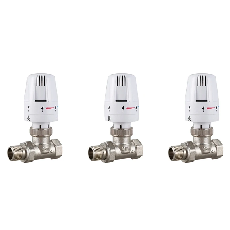 

3PCS 1/2Inch Brass Thermostatic Radiator Valve Straight Type DN15 Automatic Temperature Control Valve Floor Heating