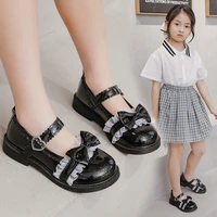 children leather shoes spring new 2022 korean lace black princess mary janes shallow fashion kids girls party shoes for shows pu