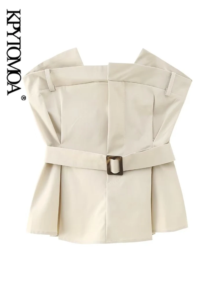 

KPYTOMOA Женская мода с поясом без бретелек Бюстье майки винтажные прямые шеи боковая молния Женская майка