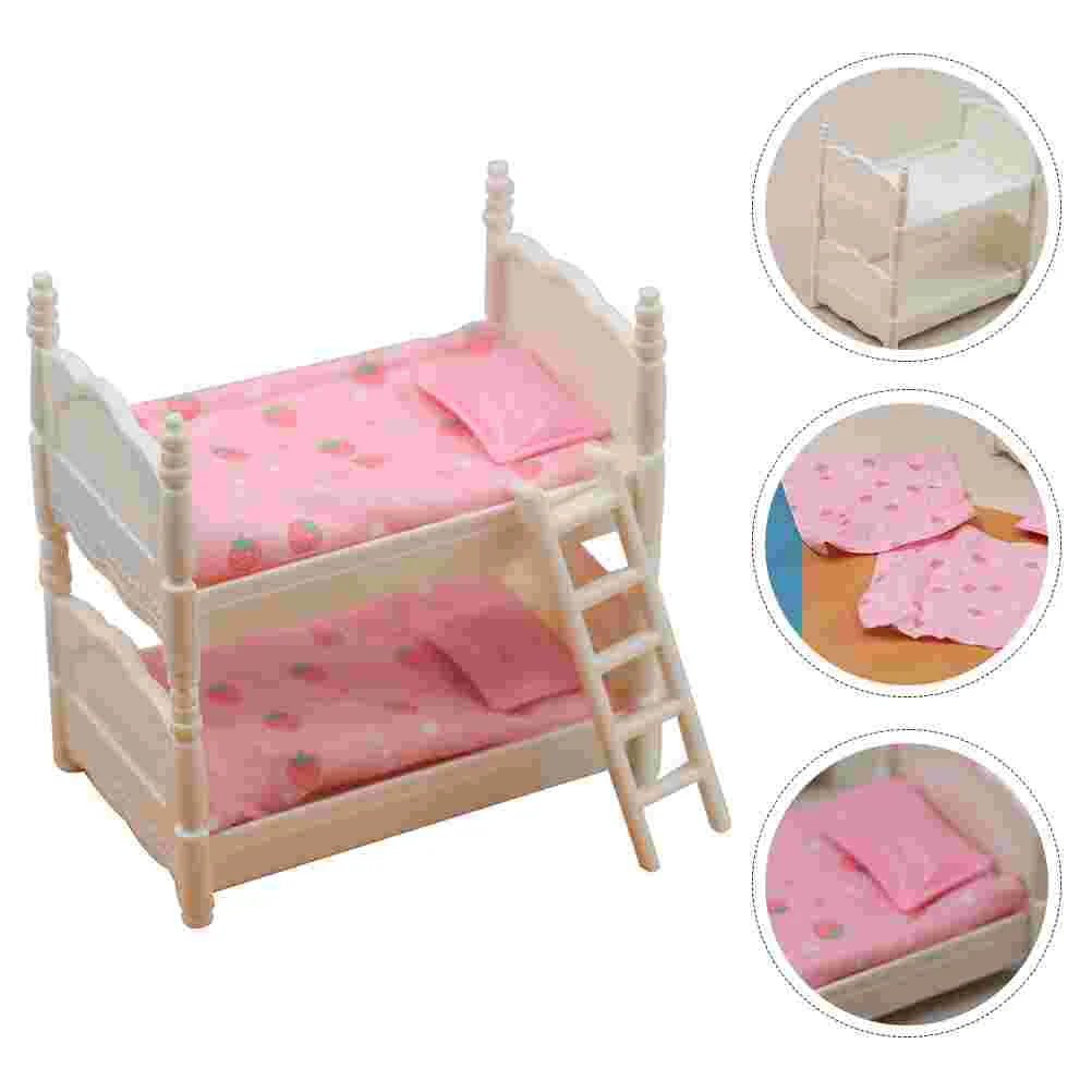 

1 Set of Plastic Bunk Bed Miniature Bed Decoration House Furniture Model Ornament