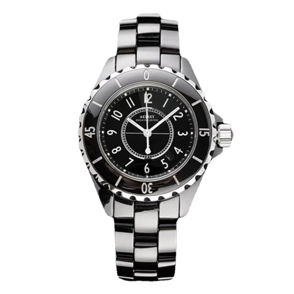 

Mens Women Ceramic Quartz Ladies Watch White Black Male Female Wristwatches