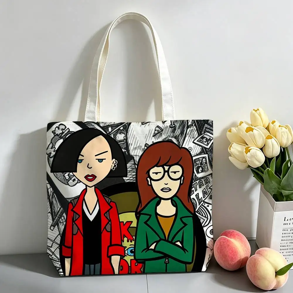 Фото Стильная сумка-шоппер Jane Lane Daria Morgendorffer с принтом, холщовая сумка через плечо, сумка для поездок на работу, сумка для мамы, сумка для покупок №1