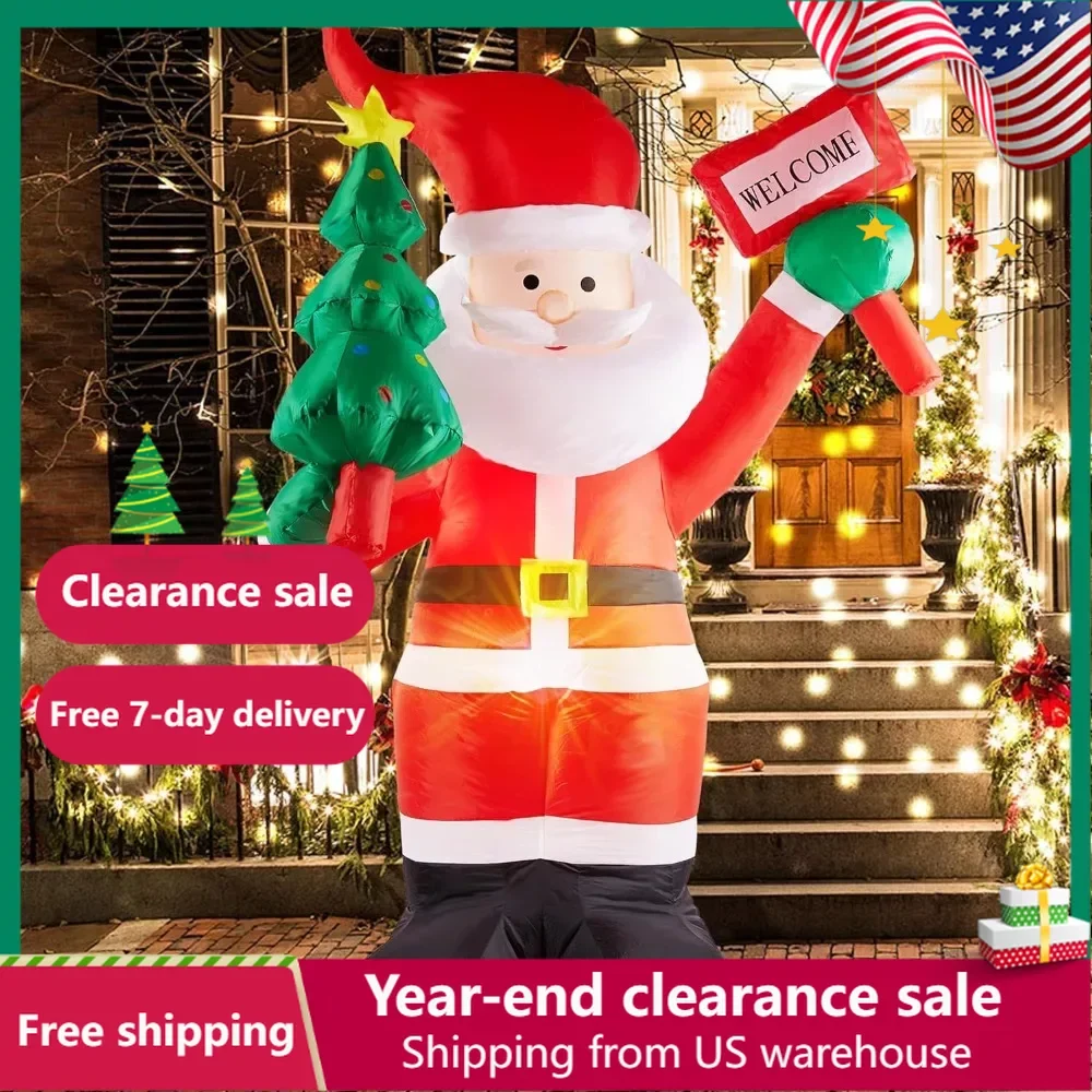 

6FT Christmas Inflatables Santa Claus With Welcome Sign and Tree Inflatable Christmas Decoration Outdoor Decorations 2024 Decors