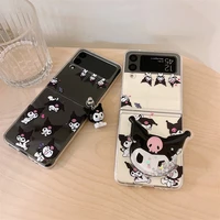 kuromi with bracket hanger phone case for samsung galaxy z flip 3 5g hard pc back cover for zflip3 case protective shell