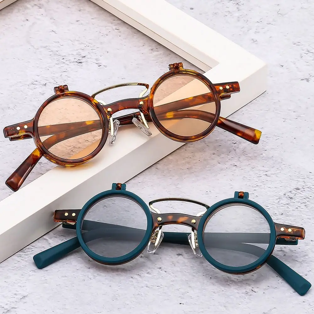 

Popular Vintage Steampunk Flip Up Sunglasses Retro Rivets Small Round Sun Glasses Double-layer Flip Lens Punk Eyeglasses UV400
