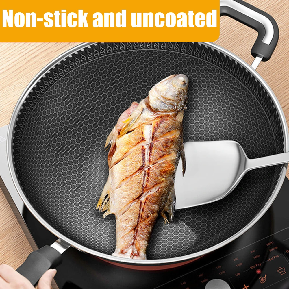 

2022 New Kitchen Non-stick Pan Double-sided Honeycomb 304 Stainless Steel Wok Without Oil Smoke Frying Pan Steak Cooking Tools