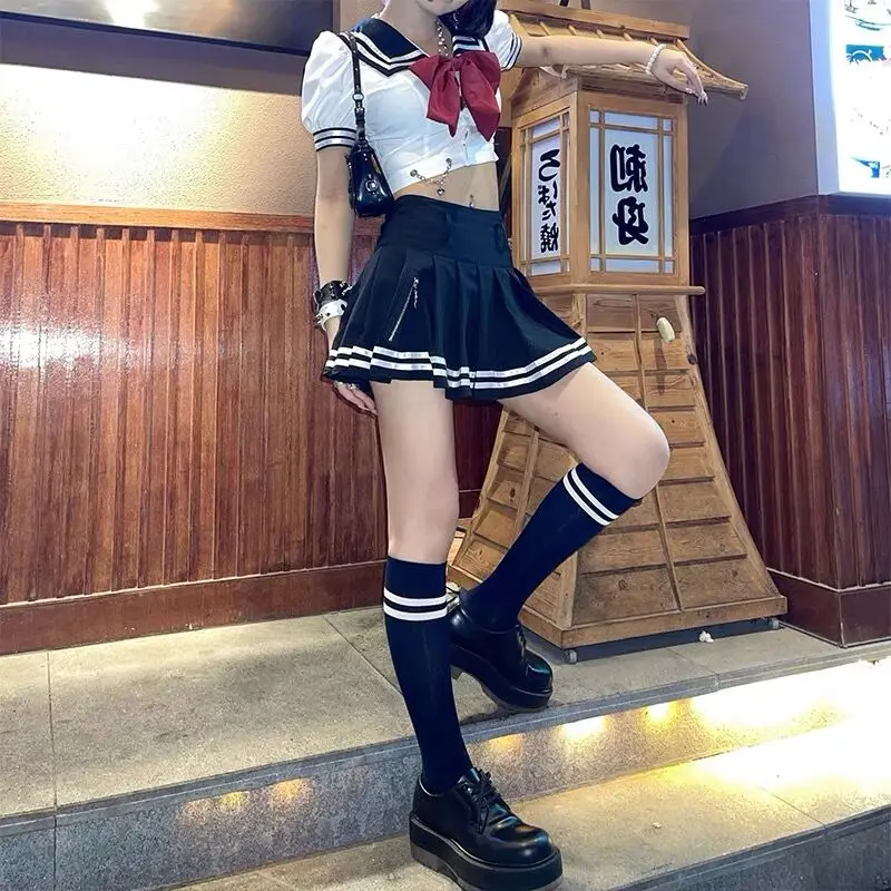

Japanese School Girl Uniform Plus Size JK Design Sailor Basic Chain Decor Navy Sailor Uniform Sets Costume Women Costume Pajamas