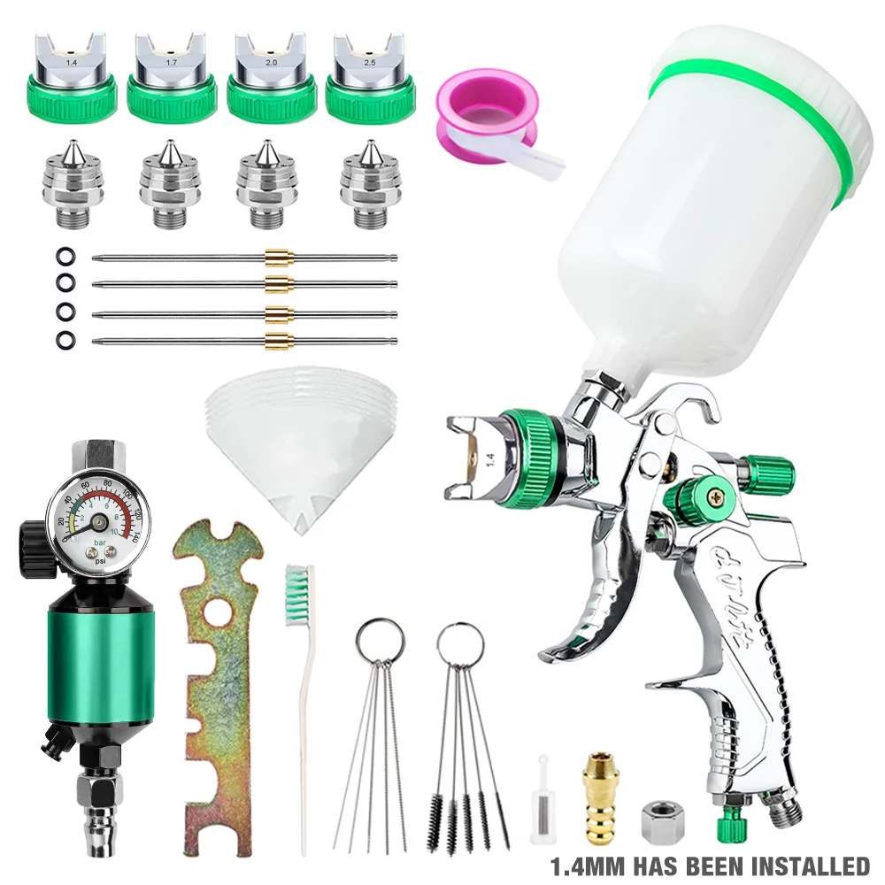 

Профессиональный Пистолет-распылитель Для Краски HVLP, Сопло 1,4-1,7-2,0-2,5 Мм, Бытовой Инструмент Для Рисования, 600 Мл