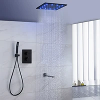 bathroom accessories black shower set 16inch ceilling mounted led rainfall showerhead faucet with handshower rotate bath spout